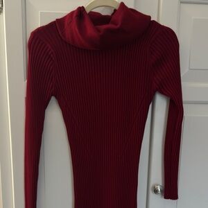 Elegant Red Ribbed Sweater Dress